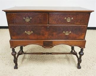 1157	FLINT WALNUT 3 DRAWER DIMINUTIVE SERVER W/BURL WOOD DRAWER FRONTS, APPROXIMATELY 42 IN X 18 IN X 37 IN HIGH
