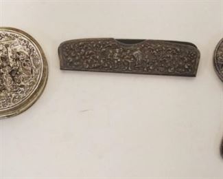 1208	LOT OF ASSORTED SILVERPLATE DRESSER ITEMS INCLUDING COMPACT, MIRROR & COMB CASE, MIRROR APPROXIMATELY 5 IN LONG
