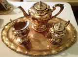Sterling Silver 3 piece tea set with tray.
