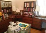 Mid Century modern corner desk group with bookcases.