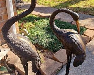 Pair of Bronze Cranes Sculptures 42” tall 