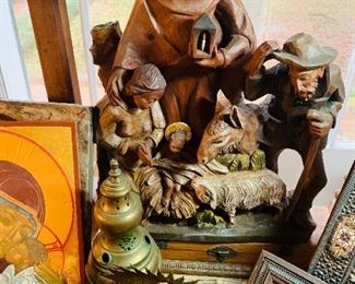 Expert wood carving from the Alps region of Italy. A masterpiece of the Holy Family