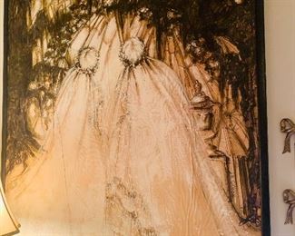 Very Large  original  painting  by noted  Louisiana  artist  Nolan Braud  "The Two  Brides  of  Oak  Alley"