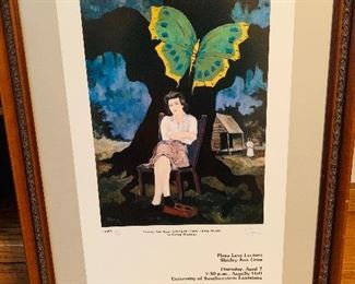 George  Rodrigue  signed  framed  poster featuring Shirley  Ann Grau