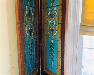 early two  panel  stain  glass  screen from the same Lafayette home