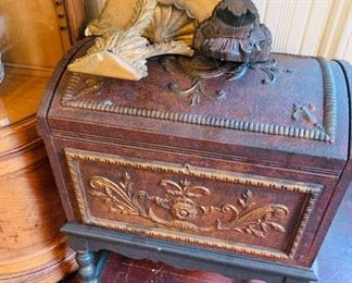carved chest with stand