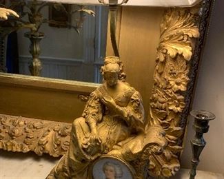 closer view of the  bronze  and painted porcelain lamp--exquisite