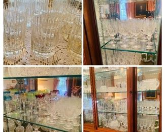 Upper left is 12 Baccarat  Double "on the rocks" in the Harmonie pattern, Upper left and lower right are Waterford stemware  in the Curraghmore pattern.  If you look at the lower right  photo  you can see the large set of 19th c  very fine French crystal stemware
