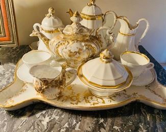 French 19th c "Old Paris" large coffee and tea service with Old Paris tray