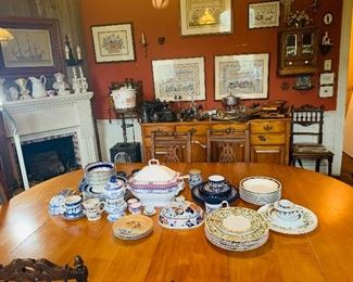 notice the framed samplers and  the early Earthenware dishes