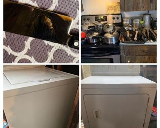 we have  ordinary things like a never used Cutco Vegetable chopping knife,  pots including a Magnalite pot and cast iron pots, and a speed queen washer  and Maytag electric dryer