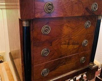 19th c miniature Empire chest. 20” tall by 16” wide. It was either an apprentice’s sample to show his skills or a silver chest of a wealthy family.it is in perfect proportions and today  would be a perfect jewelry chest. 
