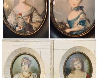 More 18th c miniatures including Wealthy Girl with Kitten and bottom left is identified as Caroline Bonaparte Queen of Naples ( husband Joachim Murat) and madame de Pompadour