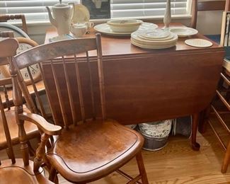Drop-Leaf Table, Signed Hitchcock Stenciled Chairs, Lenox China