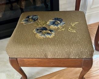 Upholstered Footstool with Needlework