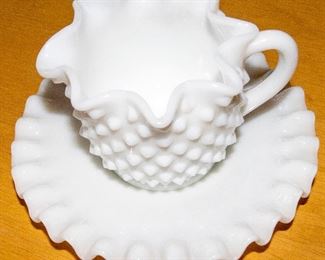 Antique Milkglass Creamer and Plate