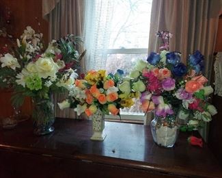 faux flowers in vases