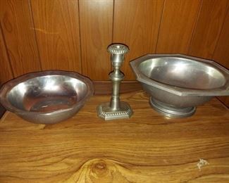 pewter bowls and candle stick