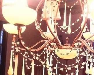 Beautiful yellow opaline chandelier.