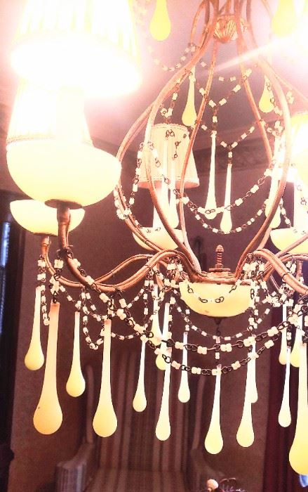 Beautiful yellow opaline chandelier.