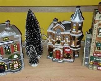 Dept. 56 Snow Village (Village Realty, Jack's Barber Shop and Tailor and Mainstreet Hardware)