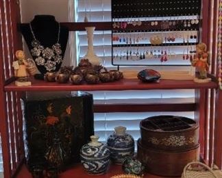 Art glass, jewelry, and Chinese boxes