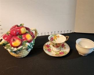 Julie Rose tea cup and saucer, teapot and cup