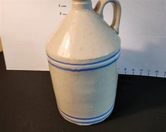Blue & white striped pottery crock jug