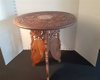 Vintage small side table. Hand carved. 16 x 15