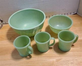 Vintage Fire King mixing bowls and mugs