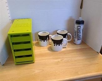 Lime green coffee stack for 40 k-pods, 3 Starbucks London mugs, Camelback bottle