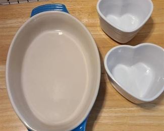 Le Creuset oval and heart shaped dishes