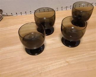 Four stemmed smoke colored dessert cups