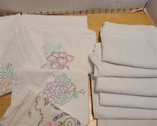 Embroidered and plain tea towels