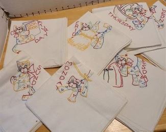 Embroidered days of the week tea towels, complete set