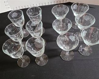 Etched stemware total of 12