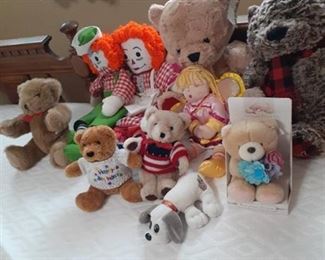 Christmas Bears(from Dillards), birthday bear, bunches of love bear Raggedy Anne and Andy plus others