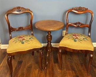 Victorian Needlepoint Balloon Back Parlor Chairs Set