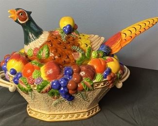 FITZ FLOYD VENEZIA PHEASANT SOUP TUREEN With Ladle Box