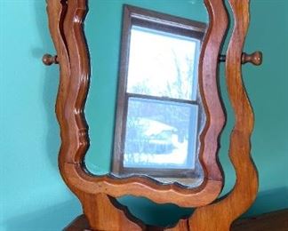 Antique Wood Tabletop Mirror With Storage