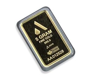 5g Gold Bar, Acre 999.9 Fine Carded w/ Assay