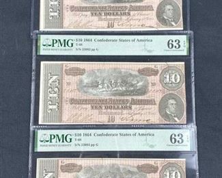 (3) High Grade Sequential Serial 1864 $10 CSA PMG