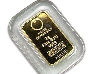 2g Fine Gold Bar, Carded by Munze Osterreich