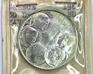 1963 Greece Silver 30 Drachmai Coin, BU