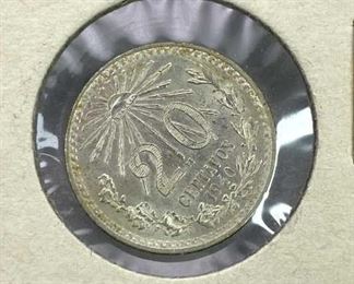 1940 Mexico Silver 20 Centavos, BU w/ Luster