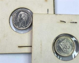 (2) 1960 Venezuela Silver 25 Centimos, Gem BU