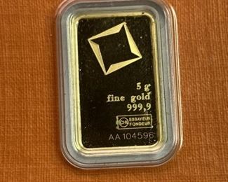 5g Gold Bar, Valcambi Suisse 999.9 Carded