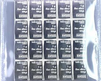 (20) 1g Silver Bars, Valcambi Suisse .999