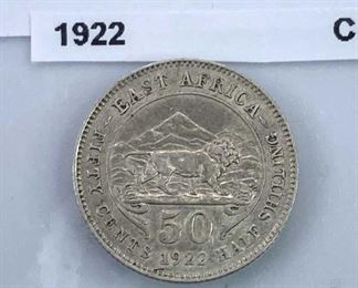 1922 East Africa Silver Half Shilling, George V