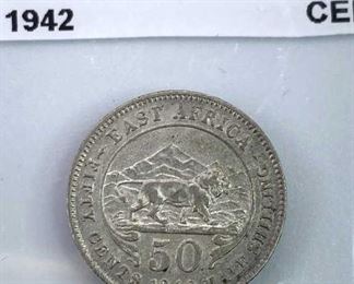 1942 East Africa Silver Half Shilling, George VI